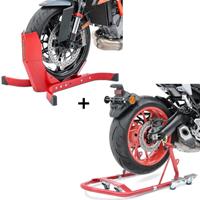 ConStands Set: Rangierhilfe Montageständer Hinterrad Mover 1 universal von rot + Wippe Easy-Plus ständer bis 21 Zoll rot