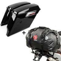 Craftride Set: Seitenkoffer Set Harley Touring 94-13 Stretched + Hecktasche Drybag XF60 Wasserdicht Volumen 60l