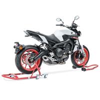 ConStands Set: Montageständer Set MR1 Motorradständer vorne und hinten Rangierhilfe + Luftkissen Air Deluxe M Komfort Sitzkissen in schwarz