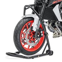 ConStands Set: Lenkkopfständer Classic 5 PIN Lenkkopf Montageständer schwarz + Transportständer Easy-Fix Motorradwippe bis 21 Zoll schwarz