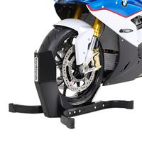 ConStands Set: Motorradwippe Easy Plus Vorderradwippe Motorradständer bis 21 schwarz + Pin 27 mm für Lenkkopf-Montageständer