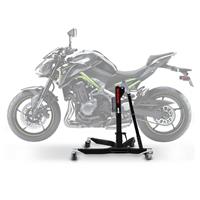 ConStands Set: Zentralständer Kawasaki Z 900 17-21 Motorradheber Power-Classic + Motorradabdeckung Indoor M-L Stretch Garage in schwarz