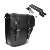 Craftride Set: Solo Satteltasche Texas 10l mit Metallplatte und Anbausatz links + Spanngurt Set mit Ratsche und Haken inkl 4x Zurrschlaufe in schwarz