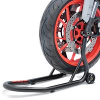 ConStands Set: Montageständer Vorderrad Fork Motorradständer mit Dornaufnahme matt + Montageständer Vorderrad Evo-V mit V-Aufnahmen gefedert matt