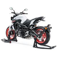 ConStands Set: Montageständer Set SBL Motorradständer vorne und hinten + Motorradwippe Easy-Plus Motorradständer bis 21 Zoll schwarz-matt