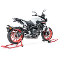 ConStands Set: Montageständer Set für Kawasaki Vulcan S / Café vorne hinten CS rot + Prismabuchsen-Racingadapter Motea Assen M10 x 1.25 schwarz