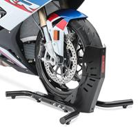 ConStands Set: Motorradständer Easy-Evo in schwarz Motorradwippe + Auffahrrampe bis 340 kg Alu-II Rollschutz