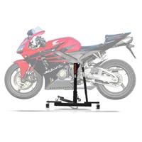 ConStands Set: Zentralständer Honda CBR 600 RR 03-06 Motorradheber Power-Evo + Spanngurt Set mit Ratsche und Haken inkl 4x Zurrschlaufe in schwarz