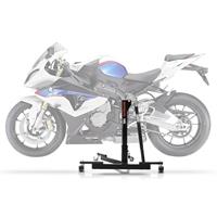 ConStands Set: Zentralständer BMW S 1000 RR 09-13 Motorradheber Power-Evo + Werkstatthocker mit Rollen WS3 Werkstattstuhl schwarz