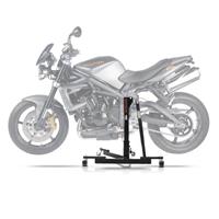 ConStands Set: Zentralständer Triumph Street Triple / R 07-21 Motorradheber Power-Evo + Werkstatthocker mit Rollen WS3 Werkstattstuhl schwarz