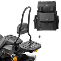 Craftride Set: Sissybar CSXL + Hecktasche für Harley Softail Fat Bob 114 18-21 + Hecktasche X50 Gepäcktasche hinten 50Ltr in schwarz