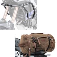 MOTO GUARD Set: Verkleidungsschutzbügel für Yamaha Tenere 700 19-21 -Sturzbügel oben + Hecktasche Vintage 35L Canvas Rucksack Gepäckrolle braun