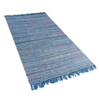 beliani Teppich Blau 80 x 150 cm aus Baumwolle Patchwork Rechteckig Handgewebt Abstrakt Modern - Blau