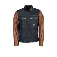 Helstons Winston Canvas Cotton Leather Blue Brown Jacket