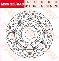 TRW MSW zwevende remschijf RAC design, voor de moto, MSW258RAC
