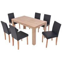 Vidaxl Eettafel Met Stoelen Kunstleer En Eikenhout Zwart 7 St