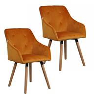 ESTEXO Esszimmerstuhl Küchenstuhl Stuhl 2er Set Vintage Essstuhl Stoffbezug Holz Stühle Ocker Samt