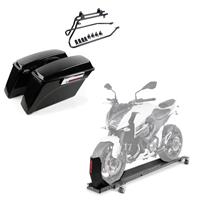 Craftride Set: Seitenkoffer für Harley Davidson Heritage Softail Classic 88-17  inkl. Kofferträger schwarz + Rangierschiene Harley Heritage Softail Classic / 114 ConStands Smart-Mover mit Wip