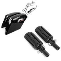 Craftride Set: Seitenkoffer Set für Harley Davidson Heritage Softail Classic 88-17  Stretched inkl Träger chrom + Sozius Fussrasten Set mit Halter für Harley Heritage Softail Classic 00-