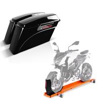 Craftride Set: Seitenkoffer für Harley Davidson Road King (FLHR/I) 94-13 Black Latch  + Rangierschiene Harley Road King / Classic ConStands Smart-Mover mit Wippe orange