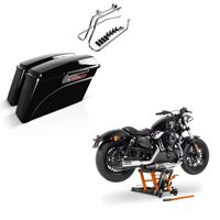 Craftride Set: Set mit Seitenkoffer und Kofferträger CR für Harley Fat Boy 90-17 LB  + Hebebühne Harley Davidson Fat Boy / 114 ConStands Mid-Lift L in orange