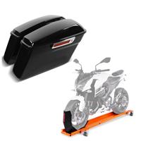 Craftride Set: Seitenkoffer für Harley Davidson Road King Classic (FLHRC / I) 14-19  schwarz + Rangierschiene Harley Road King / Classic ConStands Smart-Mover mit Wippe orange