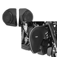 Craftride Set: Lautsprecher-Kit für Harley-Davidson King Tour Pak Topcase Road King 14-21  schwarz + Sturzbügel Spritzschutz für Harley Road King 94-21 Beinwärmer 