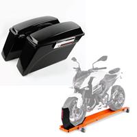 Craftride Set: Seitenkoffer für Harley Davidson Road King Classic (FLHRC/I) 98-13 schwarz  + Rangierschiene Harley Road King / Classic ConStands Smart-Mover mit Wippe orange