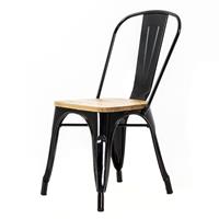 Legend Industriële café stoel - Metalen eetkamerstoel - met houten zitting - Zwart