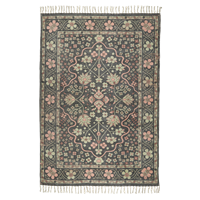 Ib Laursen Teppich mehrfarbig aus Baumwolle mit Blumen und Fransen 180 x 120 cm