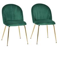 HOMCOM 2er-Set Esszimmerstühle Küchenstuhl mit Rückenlehne Grün+Gold - grün - 