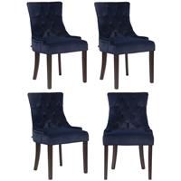 CLP 4er Set Esszimmerstuhl Aberdeen Samt-blau-Antik