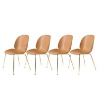 Gubi Beetle Stoel Un-upholstered Brass Base - Set van 4/Amber Brown