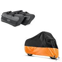 Craftride Set: Seitenkoffer Innentasche für Harley-Davidson Touring 94-21 + Abdeckplane XXXL Abdeckhaube in schwarz-orange