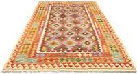 Morgenland Wollteppich Kelim Afghan Teppich handgewebt orange, rechteckig, 4 mm Höhe, Kurzflor