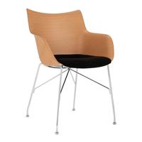 Kartell Q/Wood Soft Armstoel - Licht hout - Chroom / Zwart