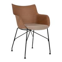 Kartell Q/Wood Soft Armstoel - Donker hout - Zwart / Ecru