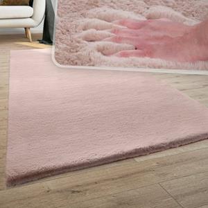 PACO HOME Teppich Wohnzimmer Kunstfell Plüsch Hochflor Shaggy Super Soft Waschbar In Pink