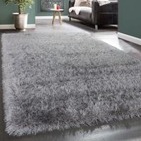 PACO HOME Moderner Wohnzimmer Shaggy Hochflor Teppich Soft Garn In Uni Hellgrau Grau 200 cm Quadrat