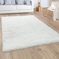 PACO HOME Hochflor Teppich Wohnzimmer Fellteppich Kunstfell Shaggy Flauschig Einfarbig Weiß 80x150 cm
