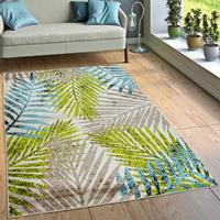 PACO HOME Designer Teppich Wohnzimmer Urban Jungle Palmen Design Braun Beige Grün Blau 80x150 cm