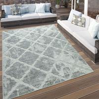 PACO HOME In- & Outdoor Terrassen Teppich Marmor Optik Rauten Muster In Grau 80x150 cm