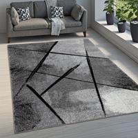 PACO HOME Teppich Wohnzimmer Kurzflor Modernes Muster Abstrakt Geometrisch Grau Schwarz 60x100 cm