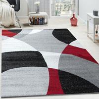 PACO HOME Designer Teppich Kurzflor Teppich Modern Abstrakte Halbkreise Muster In Rot Grau 230x320 cm