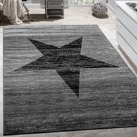 PACO HOME Designer Teppich Stern Muster Modern Trendig Kurzflor Meliert In Grau Schwarz 80x150 cm