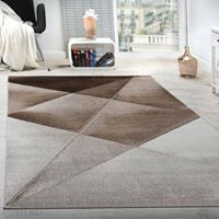 PACO HOME Designer Teppich Modern Geometrische Muster Kurzflor Braun Beige Weiß Meliert 60x100 cm