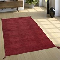 PACO HOME Designer Teppich Webteppich Kelim Handgewebt 100% Baumwolle Modern Meliert Rot 60x110 cm