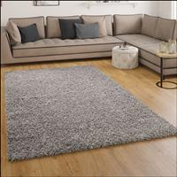 PACO HOME Shaggy Hochflor Langflor Teppich Sky Einfarbig in Grau Ø 120 cm Rund