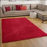 PACO HOME Shaggy Hochflor Langflor Teppich Sky Einfarbig in Rot 70x250 cm