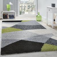 PACO HOME Shaggy Teppich Hochflor Langflor Weich Geometrisch Gemustert Grau Schwarz GrÃ¼n 120x170 cm